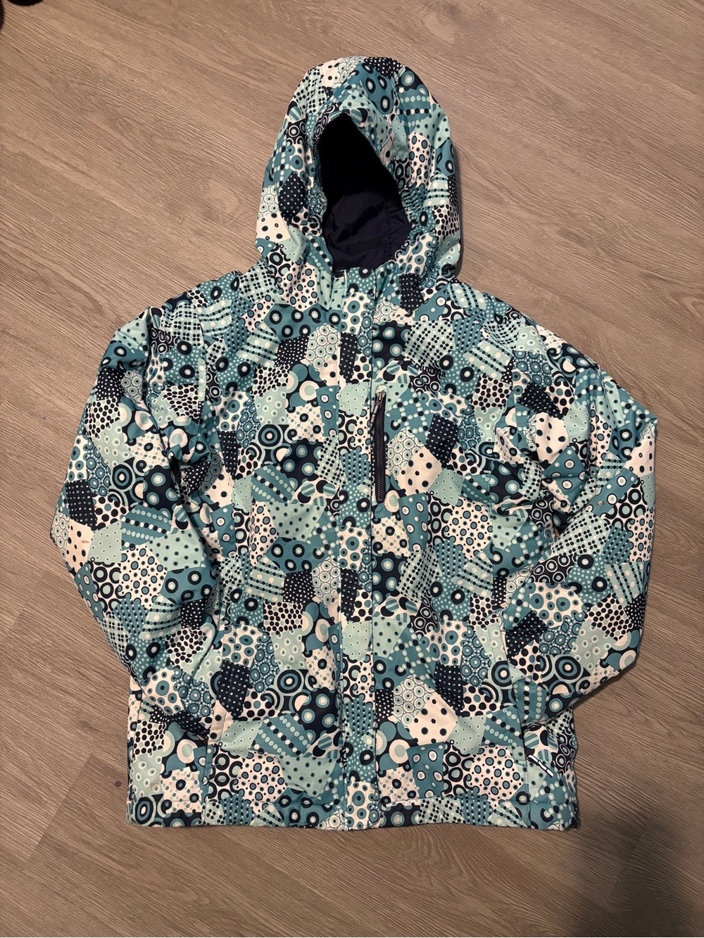 Columbia Kids' Hooded Winter Jacket - Teal Patchwork Print, XL